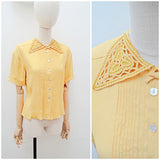1930s 1940s Mustard rayon embroidered collar blouse - Small