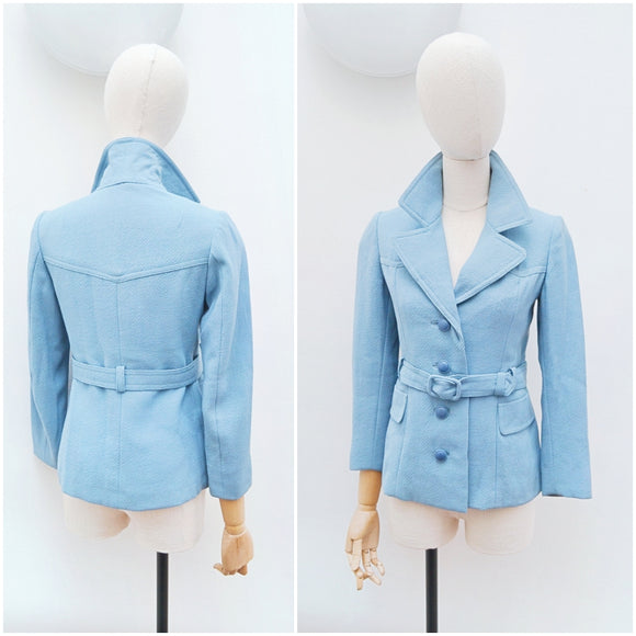 1970s Blue crepe belted jacket - Extra small