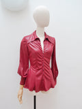 1970s Wetlook deep red zip front tunic top - Extra small Small