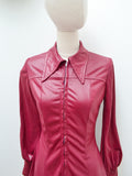 1970s Wetlook deep red zip front tunic top - Extra small Small