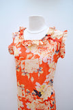 1940s Hawaiian holoku rose print cotton dress with ruffle train - Small