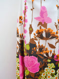 1970s O ring plunge neck graphic floral border print maxi dress - Small
