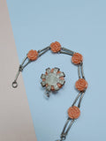 1930s Carved faux coral Galalith rose bracelet & pendent set