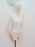 1930s White silk georgette fitted blouse - Extra small Small