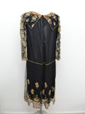 1920s Black silk & embroidered tulle evening dress