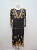 1920s Black silk & embroidered tulle evening dress