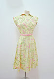 1940s 50s Pastel green & pink atomic daisy print cotton dress - Small
