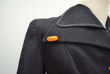 1940s Black cashmere tiered peplum jacket with Bakelite buttons