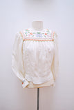 1930s Ivory silk hand embroidered & smocked peasant folk style blouse