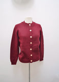 1950s Burgundy wool hand knitted cardigan - Medium