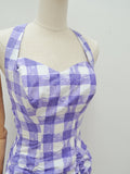 1950s Aquapoise purple check ruched swimsuit - Small Medium