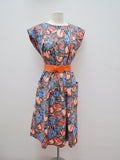 1950s 60s Printed cotton maternity dress with pockets - Extra Large