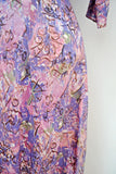 1950s Purple pink printed silk wrap bodice evening dress