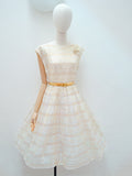 1950s Sheer cream & gold lame organza party dress - Medium