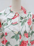 1950s 60s Rose print cotton housecoat - Small Medium