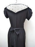 1940s CC41 black crepe & sequin silk tulle evening dress - Extra small