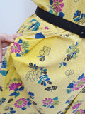 1940s Yellow seersucker cotton sun dress with floral border print - Medium