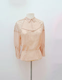 1930s Beige sheer silk & lace pin tuck chevron blouse