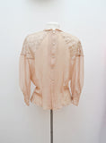 1930s Beige sheer silk & lace pin tuck chevron blouse