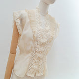 1940s 50s Sheer Janet Colton lace evening blouse - Small