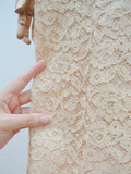 1960s Beige lace & satin fitted cocktail dress - Small