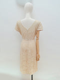 1960s Beige lace & satin fitted cocktail dress - Small