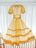 1930s Ochre chantilly lace sheer gown - Extra small