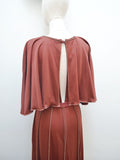 reserved 1970s Brown Jean Varon capelet sleeve maxi dress - Small