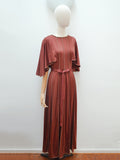 reserved 1970s Brown Jean Varon capelet sleeve maxi dress - Small