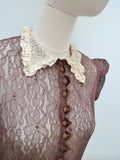 reserved 1930s Brown lace puffed shoulder day dress - Extra small
