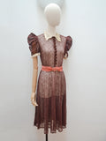 reserved 1930s Brown lace puffed shoulder day dress - Extra small
