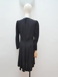 1940s Rose trapunto embroidered black rayon dress - Small