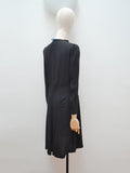 1940s Rose trapunto embroidered black rayon dress - Small