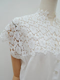 1940s 50s White rayon & lace blouse - Large