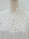 1940s 50s White rayon & lace blouse - Large