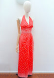 1970s Bubble print red cotton maxi dress - Extra X small