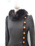1970s Sheepskin collar brown & orange princess coat - Extra small