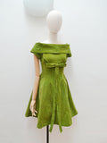 1950s Green corded velvet party dress - Extra small