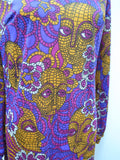1970s Novelty mosaic face print funnel neck dress - Medium