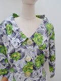 1950s Portrait collar green rose print cotton jacket - Large