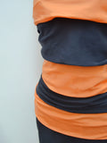 1990s Orange black stripe ruched mini dress - Small
