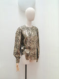 1970s 80s Silver lame Harlequin spot blouse - Medium