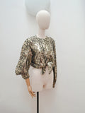 1970s 80s Silver lame Harlequin spot blouse - Medium