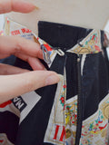 1950s Novelty Martini print black cotton full skirt - Petite extra x small