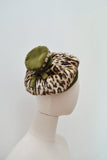 1950s Leopard print & green velvet slouch tam hat