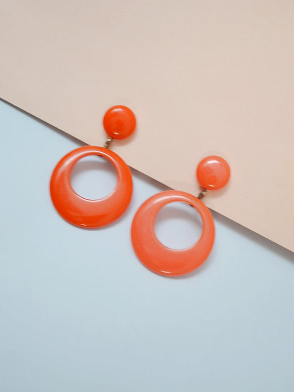 1950s Bright orange bakelite hoop earrings