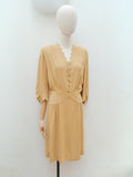 1940s Pale mustard yellow scalloped rayon dress - Medium Large