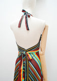 1970s Chevron stripe shirred bust halterneck maxi dress - Small