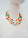 1950s 60s Glass traffic light bead triple strand necklace