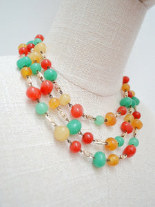 1950s 60s Glass traffic light bead triple strand necklace